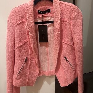 Zara Pink Bouclé Open-Front Blazer with Zip Pockets